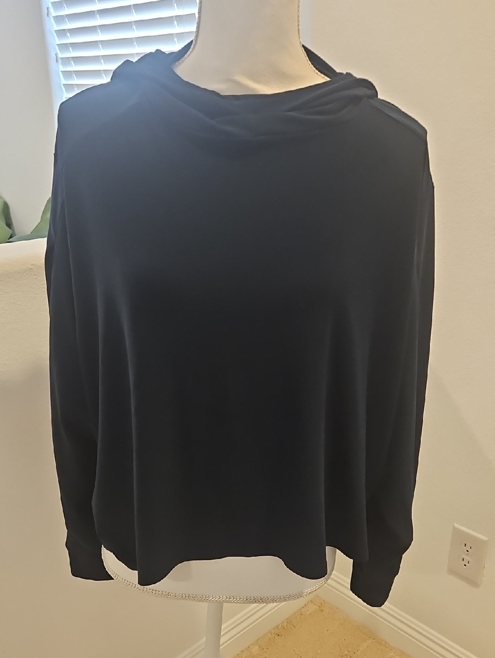 Sympli Dark Navy Blue Draped Layered Long-Sleeve Hoodie Top Sz 12